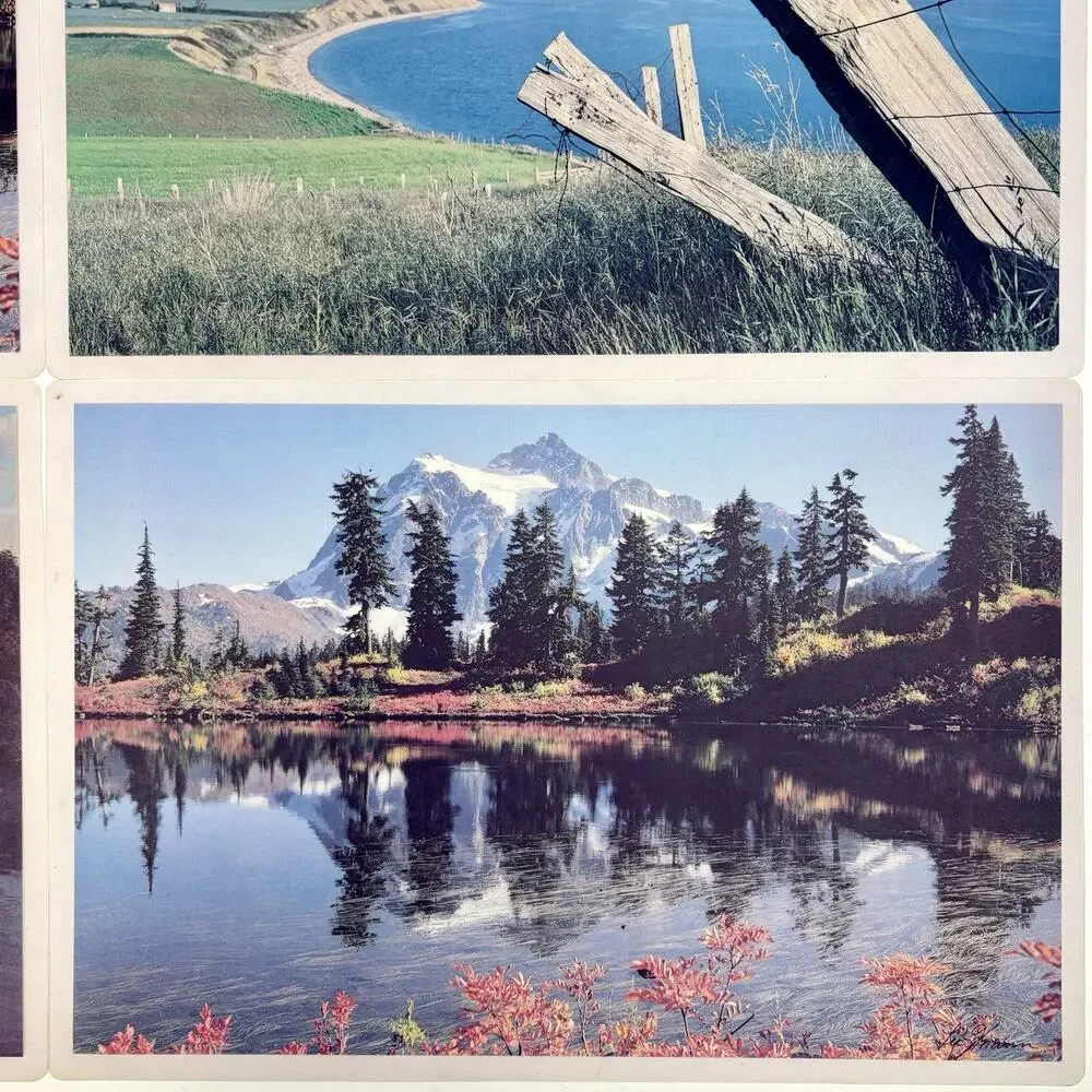 Vintage Laminated Set Of 4 Color Placemats PNW Washington Landmarks Photography